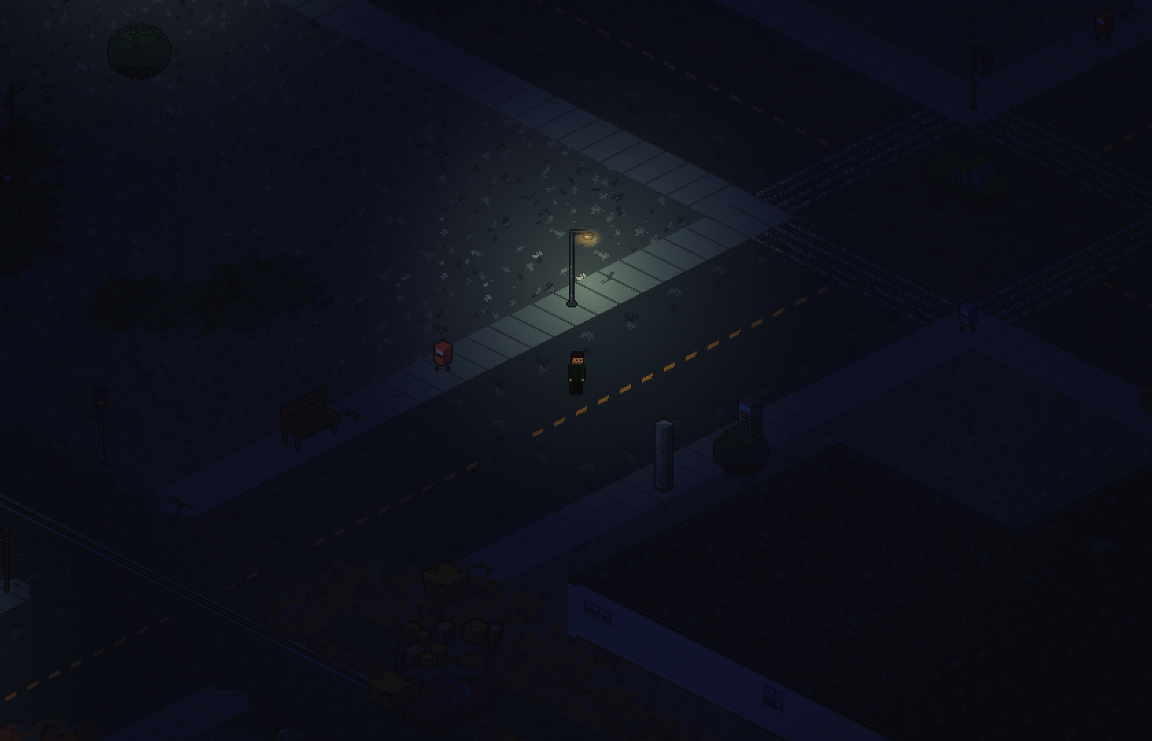 a working street lamp after dark